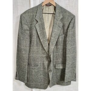 Vintage Hart Schaffner‎ Marx Camel Hair Blazer Men's 46L Plaid Sport Coat Suit